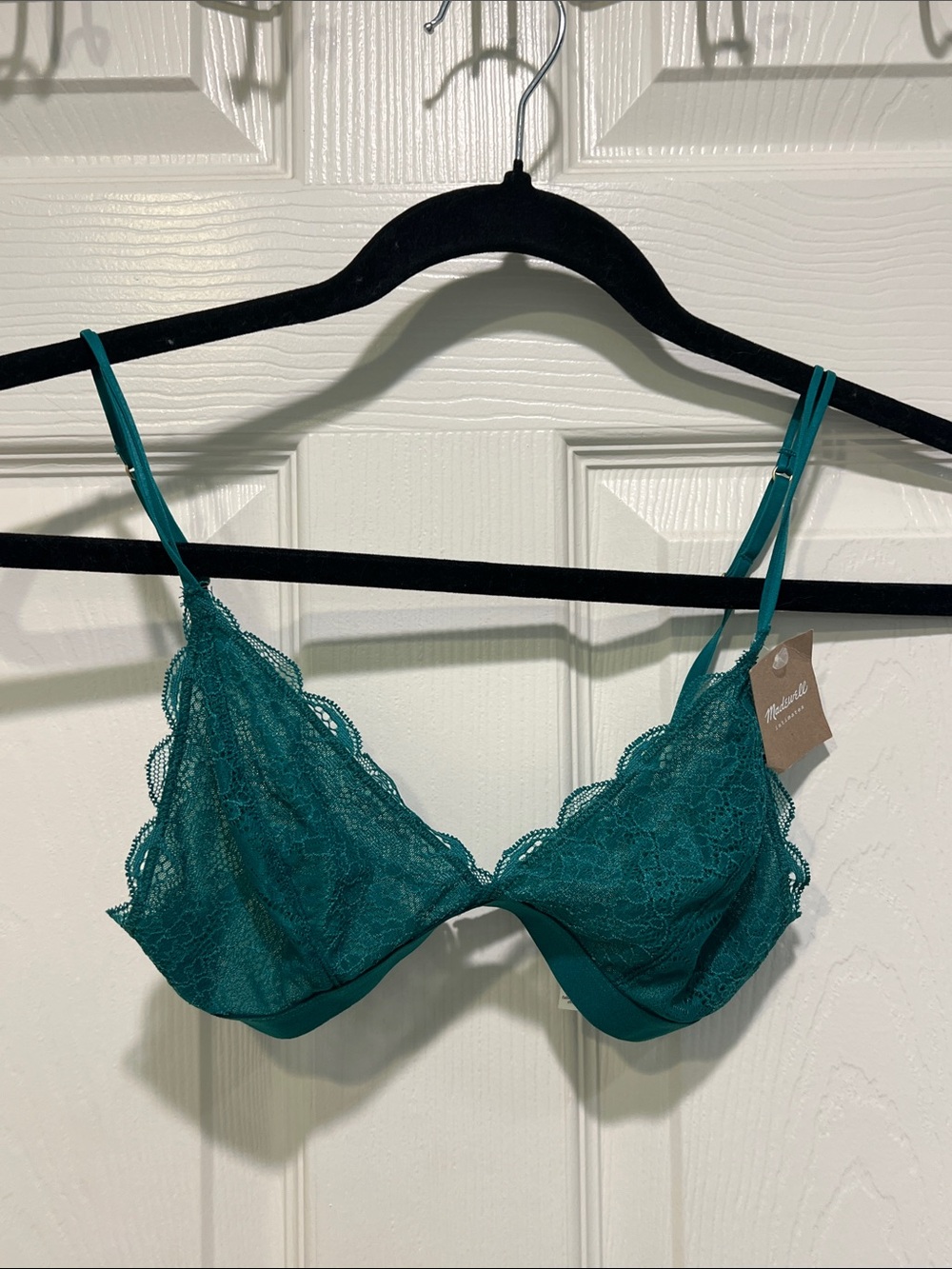 Madewell intimates Lace Trim Emerald green bralette XS